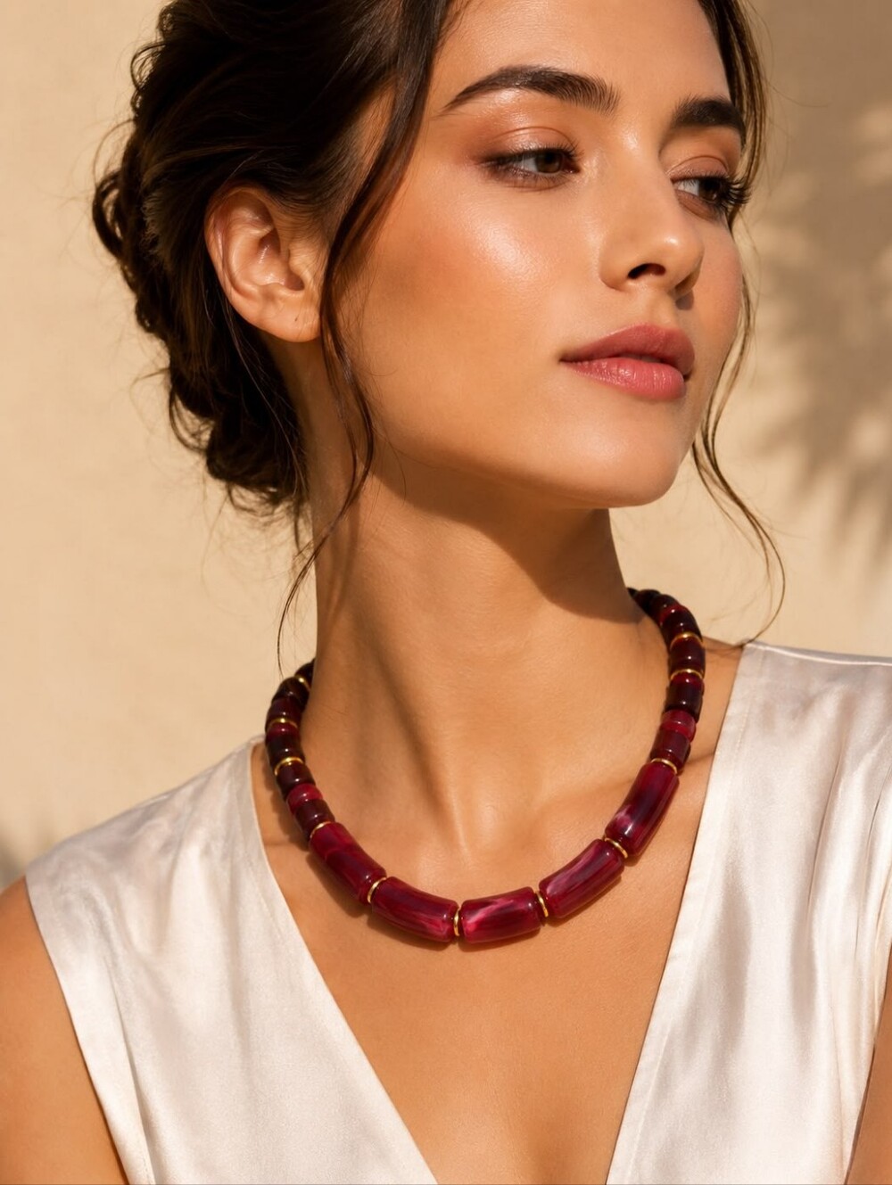 Handcrafted Burgundy Bead Necklace - Women Jewelry